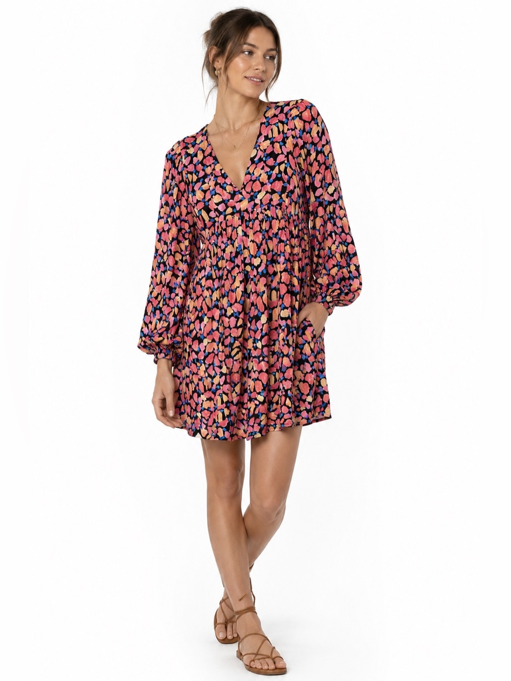 Entro Black Multicolor Printed Babydoll Mini Dress
